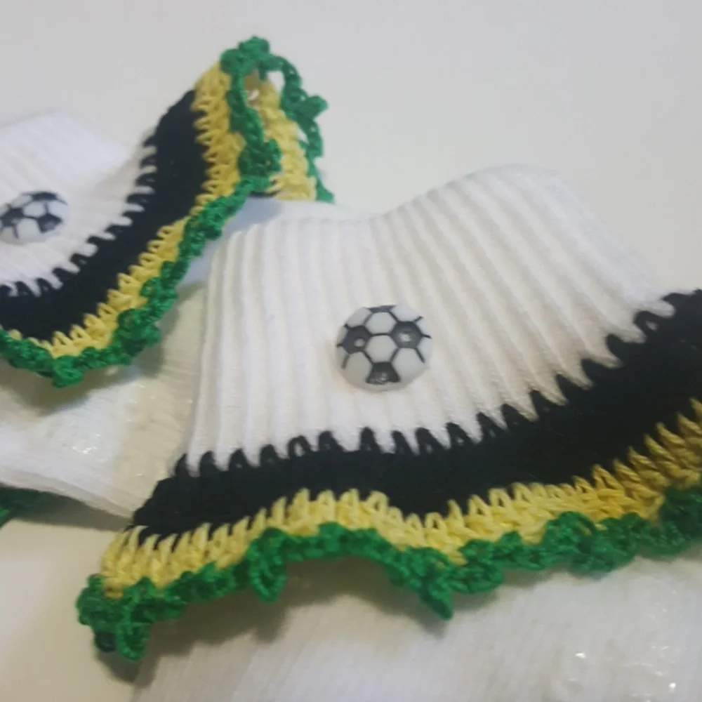 Handmade Crocheted Jamaica Soccer Ball Baby Socks- Size 6-18 Months